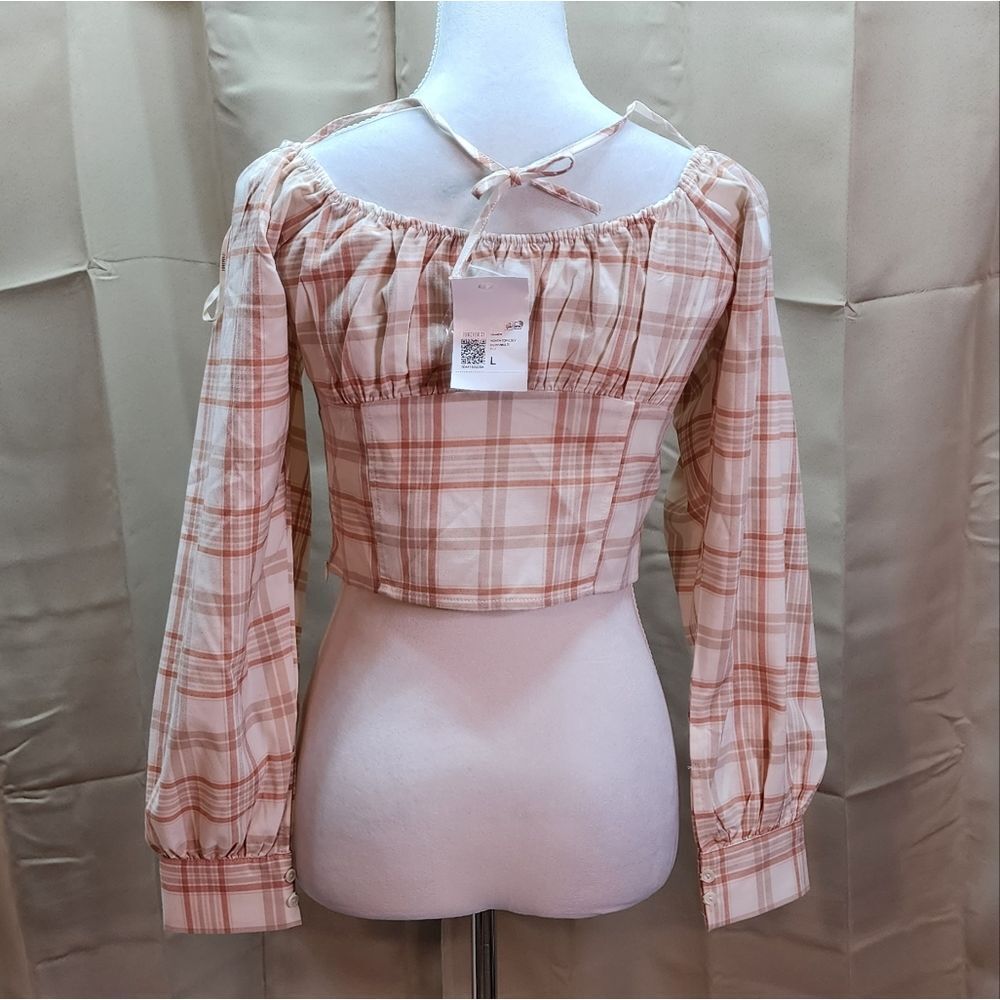 Forever 21 Plaid Off Shoulder Crop Top Size Large - Picture 8 of 13